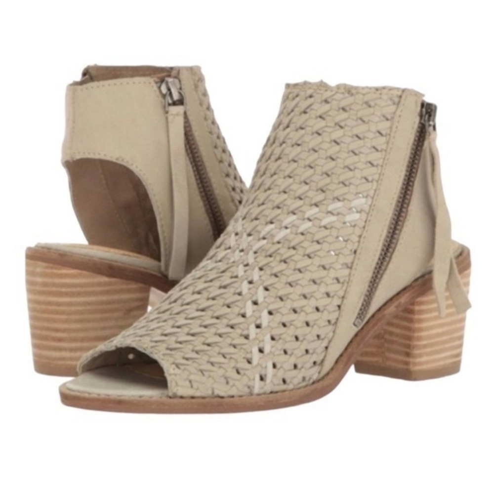 Sam Edelman Cream Leather Stacked Block Wood Heel Shoes Sz 9